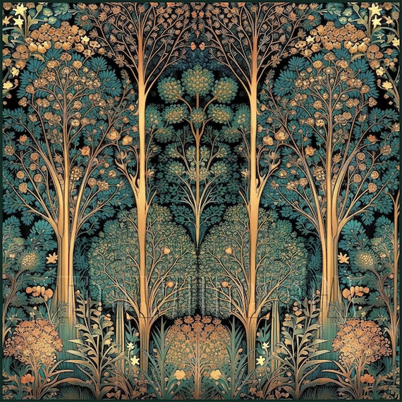 Art Nouveau Style Bo Ho Forest Art Print - on Premium Matte Paper from 10"x10" to 28"x28"