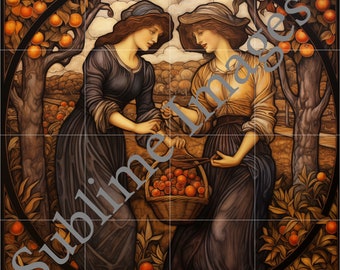 CT045BS - Ceramic Tile Mural (16 pieces) in the Art Nouveau/Pre-Raphaelite Style - Various Sizes and Configurations available.