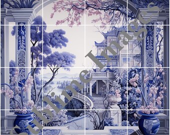 CT002BS - Ceramic Tile Mural (16 pieces) in the Art Nouveau Style - Various Sizes and Configurations available.