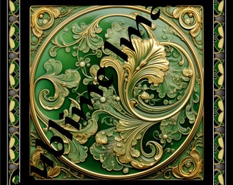 PP001 - Ceramic Tile or Hardboard Panel with Easel or Wall Plaque - 8" x 10" - Reproduction of a tile in the Art Nouveau style.