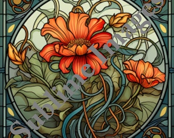 CT025 - Ceramic Flower Tile in the Art Nouveau Style - Various Sizes