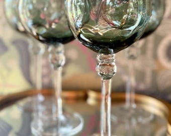 Smokey Green Optic Swirl Balloon Wine Glasses - Set of 4