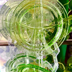 Hocking Glass Co. Cameo Ballerina Green Uranium Grill Plates - Set of 2