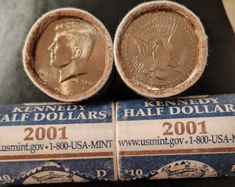 2001 Kennedy Half Dollars -- ORIGINAL BU Mint Rolls!