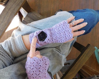 PDF Pattern -Lace Crochet Wrist Warmers Fingerless Mitts with Watch View Flap - Crochet PATTERN ONLY Instant download