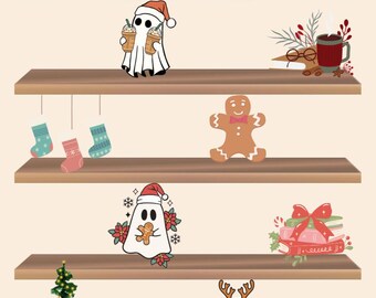 Fondo de pantalla de estantería de Navidad fantasmal (PNG)