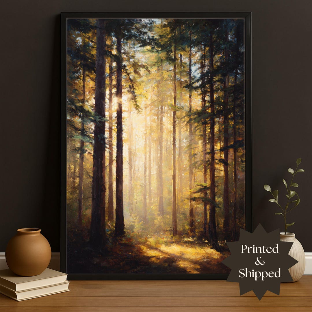 Forest Canvas Wall Art Misty Pine Woodland Print Golden Sunrise Nature ...
