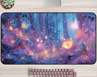 Enchanted Forest Desk Mat, Glowing Fairy Mouse Pad, Mystical Garden Desk Pad, Fantasy Nature Gaming Mat, Magical Boho Office Decor