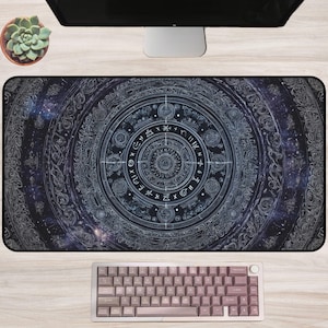 Zodiac Desk Mat, Astrology Wheel Gaming Mouse Pad, Celestial Mandala Mousepad, Mystic Horoscope Desk Cover, Star Sign Office Decor