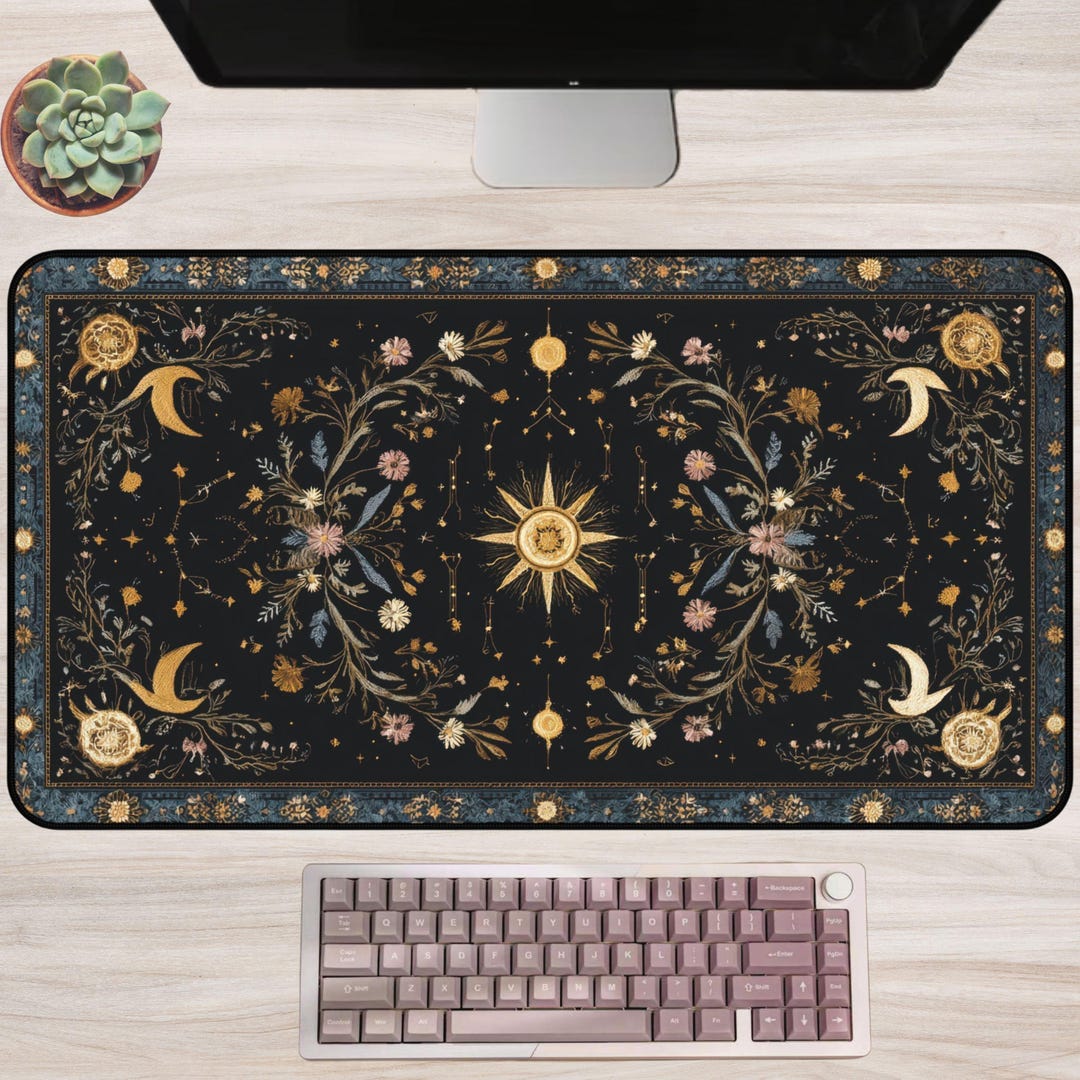 Celestial Tapestry Desk Mat, Dark Cottagecore Moon and Sun Gaming Mouse ...