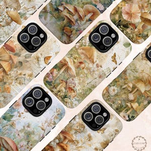 Cottagecore Mushroom Protective Phone Case, Vintage Botanical Floral Cover, iPhone, Samsung Galaxy, Pixel, Aesthetic Nature, Gift for Women
