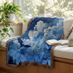 Midnight Dragons Woven Blanket: Celestial Fantasy Throw, Moonlit Gothic Decor image 6
