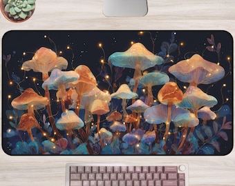 Mushroom Forest Desk Mat Fantasy Fungi Mouse Pad Large Desk Pad Glowing Mushrooms Art Cozy Cottagecore Aesthetic Nature Gaming Office Gift