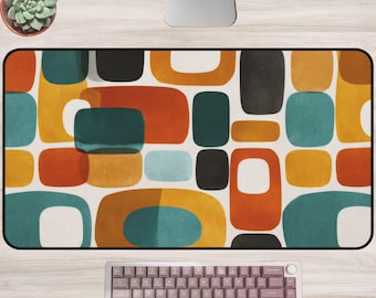 Moderne bureaumat uit het midden van de eeuw Retro geometrisch patroon muismat Grote bureaumat kleurrijke abstracte vormen werkruimte Cadeau voor hem Voor haar