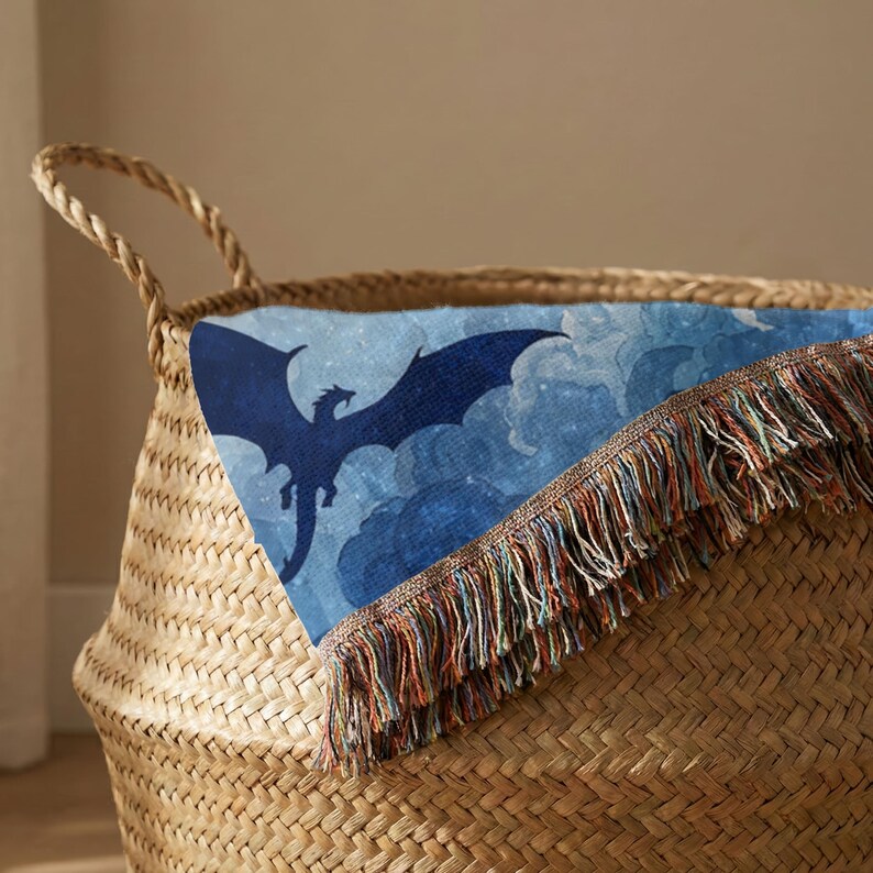 Midnight Dragons Woven Blanket: Celestial Fantasy Throw, Moonlit Gothic Decor image 4