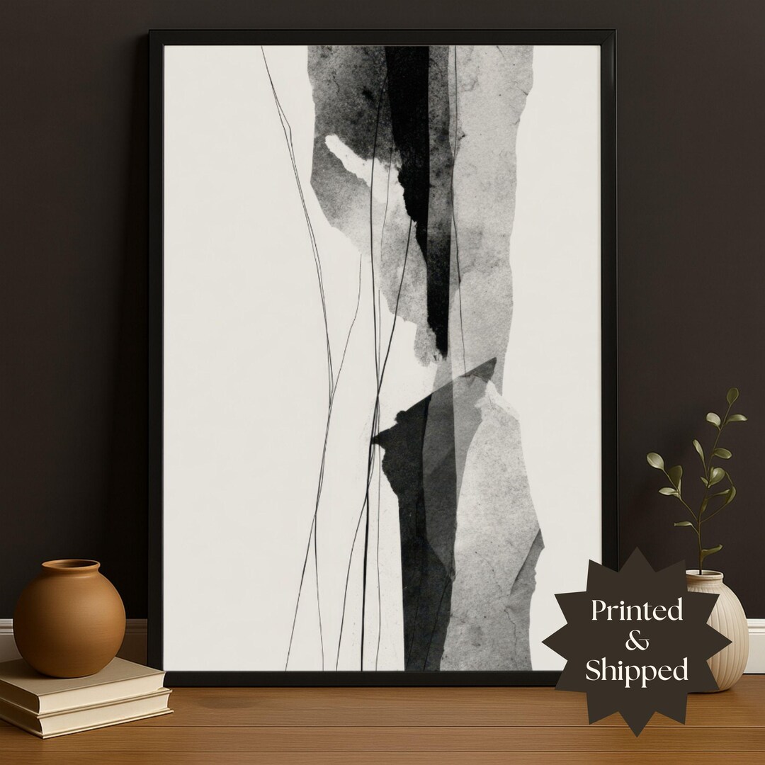 Minimalist Abstract Wall Art Black and White Ink Print Modern Neutral ...