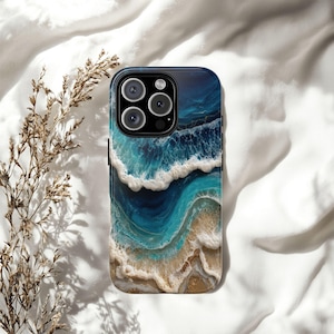 Ocean Wave Phone Case Resin Beach Art Design Blue Water Sea Foam Protective Cover iPhone Samsung Google Pixel Coastal Gift For Surfers
