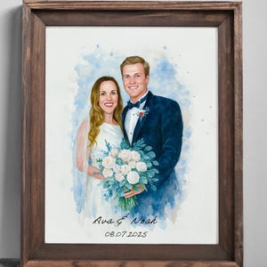 Custom Art Print from Photo, Couple Portrait Gift for Wedding Anniversary Engagement, Watercolor Portrait Painting from Photo, Gift for Him