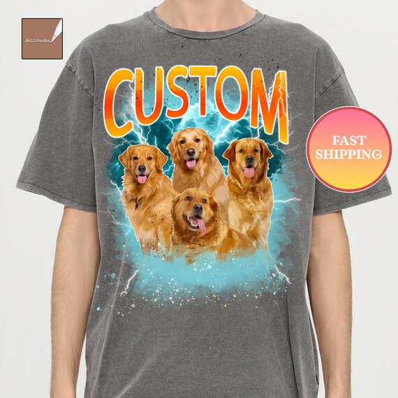 Custom Comfort Colors® 90s Retro Pet Shirt Personalized Dog and Cat Tee with Photo Name and Vintage Bootleg Design