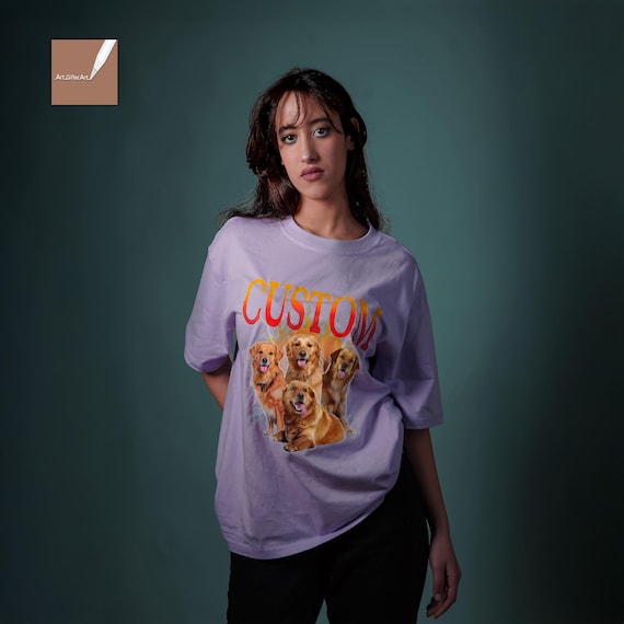 Custom Comfort Colors® 90s Retro Pet Shirt Personalized Dog and Cat Tee with Photo Name and Vintage Bootleg Design