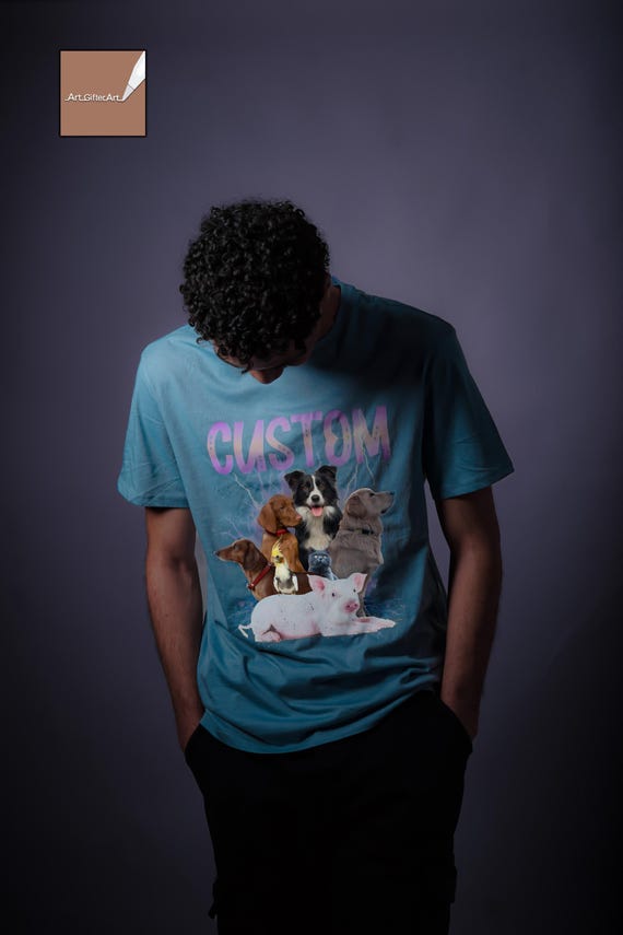 Custom Comfort Colors® 90s Retro Pet Shirt Personalized Dog and Cat Tee with Photo Name and Vintage Bootleg Design