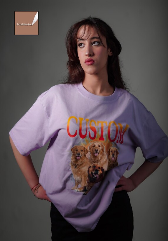 Custom Comfort Colors® 90s Retro Pet Shirt Personalized Dog and Cat Tee with Photo Name and Vintage Bootleg Design