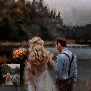Wedding Couple Oil Portrait from Photo,Custom Wedding Anniversary Gift for Wife Husband Parents,Engagement Gift for Friend,Unique Wall Art