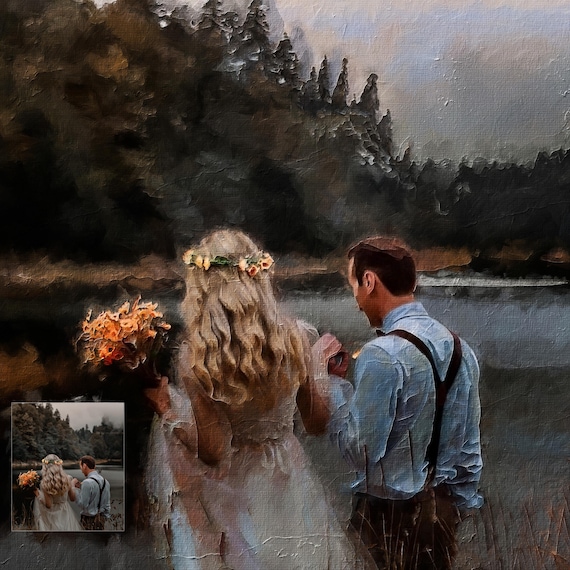 Wedding Couple Oil Portrait from Photo,Custom Wedding Anniversary Gift for Wife Husband Parents,Engagement Gift for Friend,Unique Wall Art