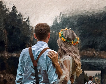 Aangepast portretschilderij van foto: huwelijks-, jubileum- of verlovingscadeau