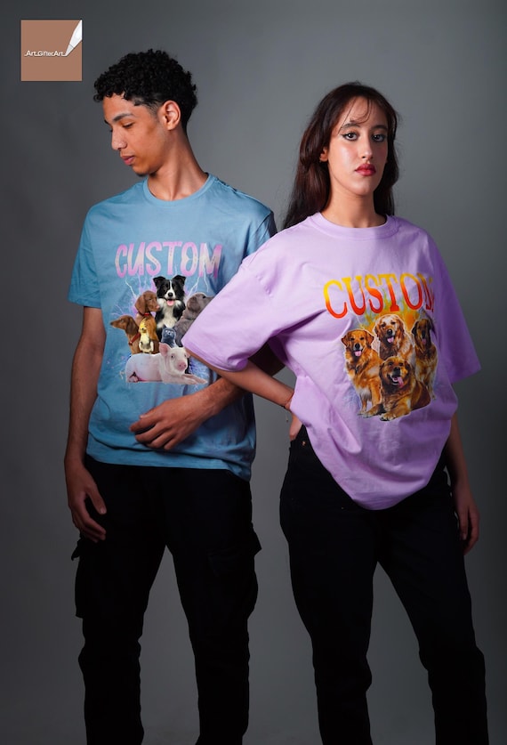 Custom Comfort Colors® 90s Retro Pet Shirt Personalized Dog and Cat Tee with Photo Name and Vintage Bootleg Design