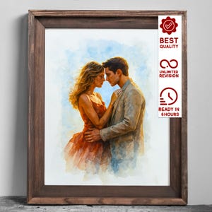 Custom Art Print from Photo, Couple Portrait Gift for Wedding Anniversary Engagement, Watercolor Portrait Painting from Photo, Gift for Him
