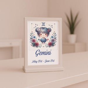 Gemini Cute Poster, Astrology Wall Art, Zodiac Twins Art Print, Celestial Decor, Horoscope Sign Artwork, Dorm Room Decor