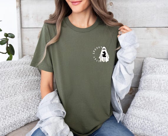 Stay Spooky T-Shirt, Black Cat Shirt, Halloween Ghost Tshirt, Spooky Season Tee, Minimalist Ghost TShirt, Fall Season T Shirt, Ghost T shirt