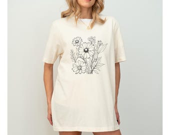 Wildflowers Shirt, Floral T-shirt, Nature Lover Gift, Sunflower Tee, Retro Flower T shirt, Vintage Flower Tee