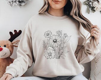 Wilflowers Sweatshirt, Vintage Flower Top, Nature Lover Gift, Sunflower Top, Retro Flower Jumper, Floral Sweater
