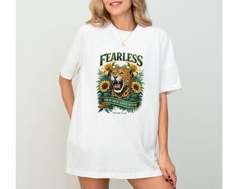 Fearless Floral Shirt, Christian T-shirt, Leopard Sunflower Tee, Inspirational Shirt, Christian Quote T shirt, Religious Tee