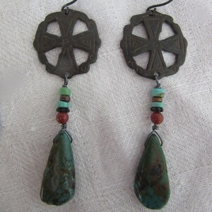 Genuine Turquoise Earrings- Natural Turquoise Earrings- Rustic Turquoise Earrings- Dangle and Drops-Long Turquoise Earrings