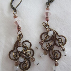 Long Pink Dangles- Dangle and Drop- Romantic Earrings- Romantic Dangles-Pink Earrings-Pink Chandeliers