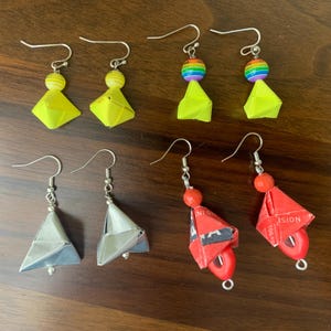 Triangular Bipyramid Geometric Modular Origami Dangle Earrings