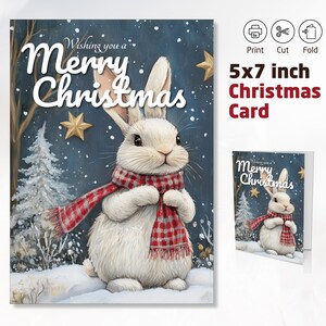 クリスマステンプレート 愛らしい 遊び心のある 抱きしめたくなる カスタマイズ可能 魅力的 心温まる イラストカード ウサギ 心地よい 印刷可能 甘い 楽しい パーソナライズ