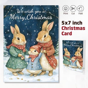 クリスマステンプレート 愛らしい 遊び心のある 抱きしめたくなる カスタマイズ可能 魅力的 心温まる イラストカード ウサギ 心地よい 印刷可能 甘い 楽しい パーソナライズ