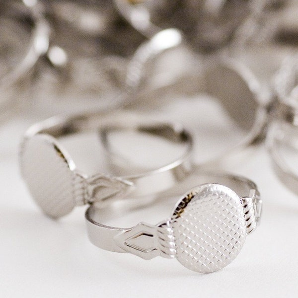 25 Silver Toned Adjustable Blank Rings