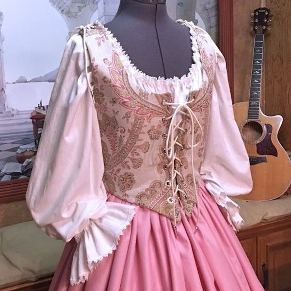 Renaissance Wench or Maiden Reversible Bodice and Rosy Pink Skirt, Dress, Custom sized for You!