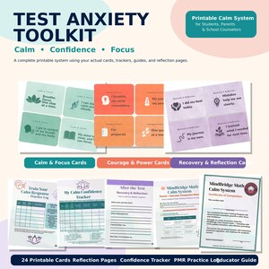Kit per gestire l'ansia da esame per bambini e ragazzi / Carte per la calma e la fiducia in se stessi / Strategie per affrontare l'ADHD / Risorsa per la consulenza scolastica / Attività SEL stampabili