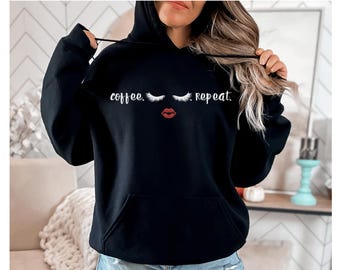 Coffee Lashes Repeat Shirt, Eyelashes Sweatshirt, Beauty Hoodie, Coffee Drinker, Lash Artist Gift, Gift for Women, Makeup Fashion