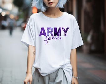 Camiseta Army Forever, moletom com capuz Forever Army, moletom Kpop, camiseta coreana, camiseta de banda, camiseta floral, fãs dedicados, inspirados no Kpop, fandom de K-pop