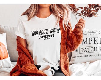 ブレイン・ロット大学シャツ、おもしろ大学パロディ・スウェットシャツ、ミーム好きにぴったりのパーカー、ユーモアたっぷりのギフト、レトロスタイルのスウェットシャツ