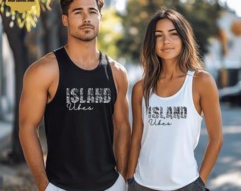 アイランドバイブスタンクトップ、ビーチ好きへのギフト、サマークロップトップTシャツ、オーシャンシャツ、ビーチライフタンクトップ、アイランドスタイル、ゆったり、サーフィン、春休みシャツ