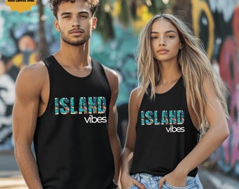 アイランドバイブスタンクトップ、ビーチ好きへのギフト、サマークロップトップTシャツ、オーシャンシャツ、ビーチライフタンクトップ、アイランドスタイル、ゆったり、サーフィン、春休みシャツ