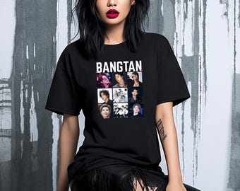 バンタンのコラージュデザイン、Kポップファンの美学、快適なスウェットシャツスタイル、BTSシャツルック、ストリートウェアパーカーの雰囲気、BTSスウェットシャツ